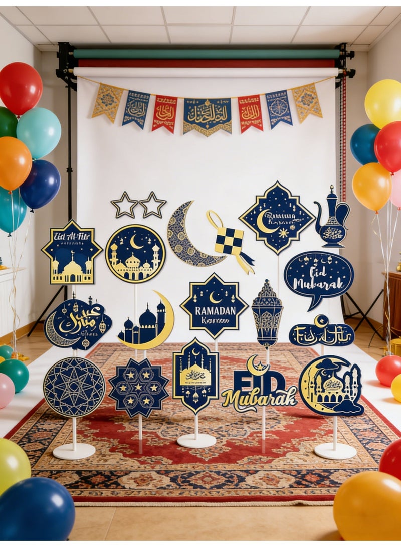 Y&D 25-Pack Eid Mubarak Ramadan Photo Booth Props - Star Moon Islamic Party Supplies with Cardstock & Bamboo Sticks - Image 2